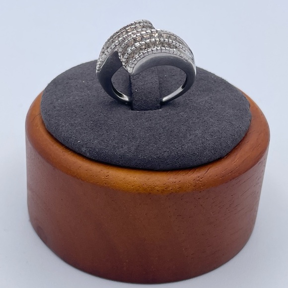 Sterling Silver Diamonds Crossover Ring Pave Statement Bypass Band Stamped Ⓝ 925 - Picture 10 of 10